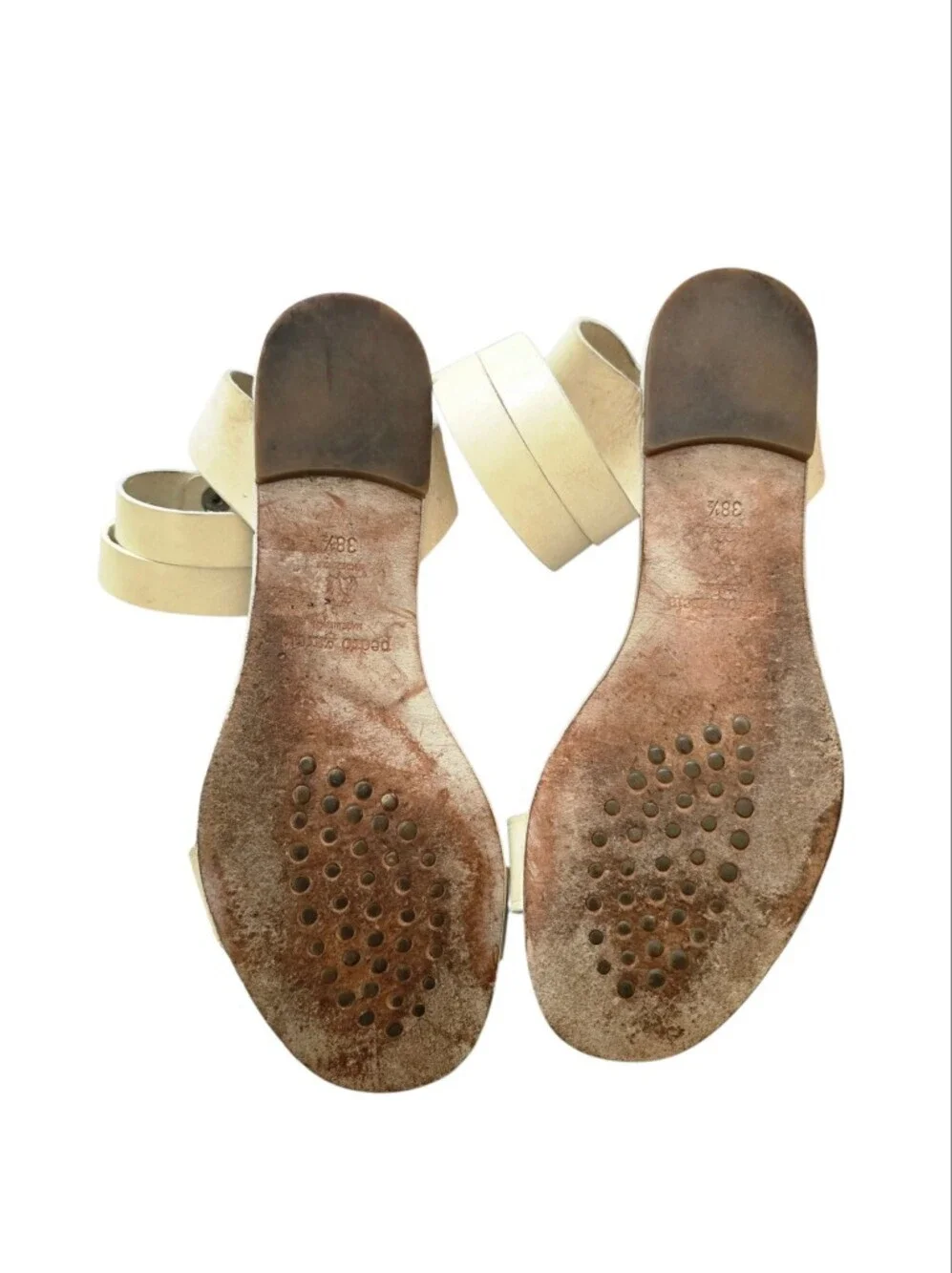Pedro Garcia Cream Leather Ankle-Strap Sandals With Button Closure Size 38.5/8.5